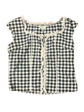 Anmani Lace Beaded Vest Black White Checker Print Goth Square Collar Top